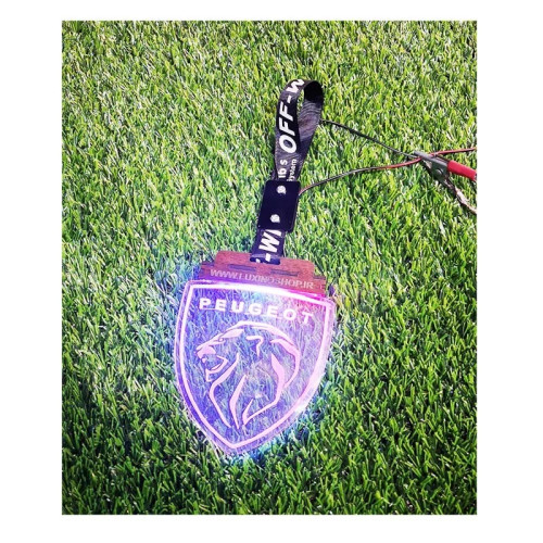 آویز آینه خودرو چراغ دار ال ای دی طرح آرم پژو